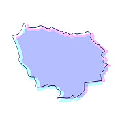 法兰西岛地图手绘-紫色与黑色轮廓-时尚的设计