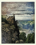 撒旦，路西法，站在悬崖上俯瞰森林，弥尔顿的《失乐园》，古斯塔夫・多