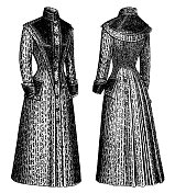19世纪90年代维多利亚时尚，女士卡拉库尔/阿斯特拉罕羊皮大衣(正面和背面)- 19世纪