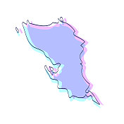 萨马岛地图手绘-紫色与黑色轮廓-时尚的设计