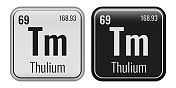 铥的象征。元素周期表中的化学元素。矢量插图隔离在白色背景上。玻璃的迹象。