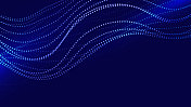 抽象蓝色发光能量波从虚线粒子与模糊效果在黑暗背景。未来的现代背景设计的业务，演示，广告，横幅，网站，登陆页，壁纸屏幕和更多