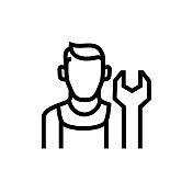 修理工线路图标。汽车服务,汽车配件。 修理工线路图标。汽车服务,汽车配件。