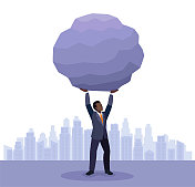 一个非裔美国商人举起一块大石头。力量和力量的概念。