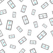 带加热控制的智能手机。无缝模式。白色背景上的线条图标