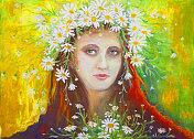 插图乌克兰油画肖像的妇女在乌克兰民族服装