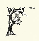 杂技演员或小丑,倒挂,维多利亚时代,大写字母F,星期五,设计,19世纪80年代 杂技演员或小丑,倒挂,维多利亚时代,大写字母F,星期五,设计,19世纪80年代