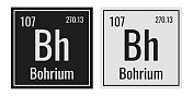 Bohrium象征。元素周期表中的化学元素。矢量插图隔离在白色背景上。玻璃的迹象。