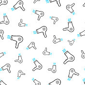 吹风机。无缝模式。白色背景上的线条图标 吹风机。无缝模式。白色背景上的线条图标