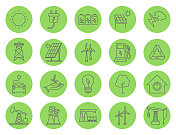 可再生能源线路图标。 可再生能源线路图标。