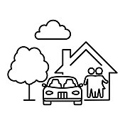 家庭标志，带花园的房子，汽车……