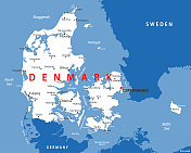 丹麦地图。矢量彩色丹麦地图 丹麦地图。矢量彩色丹麦地图