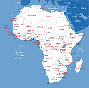 非洲地图。矢量彩色非洲地图