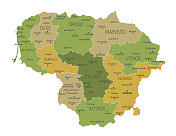 立陶宛的地图。立陶宛矢量彩色地图