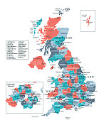 英国地图。英国的彩色矢量地图