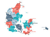 丹麦地图。矢量彩色丹麦地图