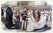 柏林皇室婚礼，石勒苏益格-荷尔斯泰因的威廉二世和奥古斯塔・维多利亚，1881年，维多利亚时代的历史，复古插图