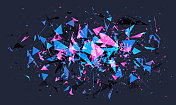 粉红色和蓝色破碎的故障形状爆炸