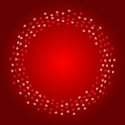 环形红心，两种深浅的红色，大小随机，在拷贝空间周围