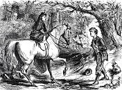 一个年轻的女孩在森林里骑马,遇到了一个走在路上的年轻人 一个年轻的女孩在森林里骑马,遇到了一个走在路上的年轻人