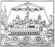 轮子推动的船，1552年木刻