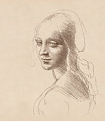 列奥纳多・达・芬奇对一个女孩头部的研究，约1483年