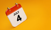 7月4日日历在黄色的背景