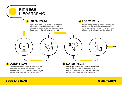 健身和锻炼信息图表模板-锻炼，锻炼，运动，有氧运动，健康