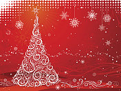 红色背景与圣诞树 红色背景与圣诞树