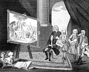 艺术评论家在英国参观的艺术家工作室，大约在18世纪