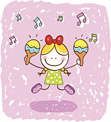 快乐的音乐家女孩演奏打击乐器