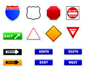 若干道路警告、危险和方向标志