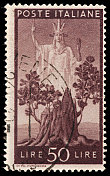 超现实主义拟人树桩与Assending女神，意大利邮票