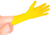 橡胶乳胶手套被拉伸在手上