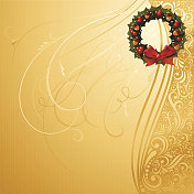 金色的圣诞背景与花环