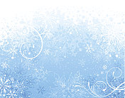 蓝色和白色的雪花与漩涡冬天的背景
