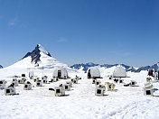 阿拉斯加冰川上的雪橇狗营地