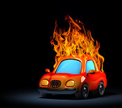 燃烧着的汽车与大火火焰