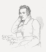 海因里希・海涅(1797-1856),德国诗人,木刻,1882年出版 海因里希・海涅(1797-1856),德国诗人,木刻,1882年出版