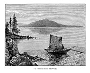 黄石湖上的第一艘船，美国|美国历史插图