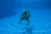年轻女子在游泳池跳水