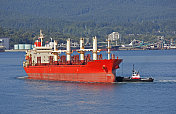 在温哥华港的货船和拖船