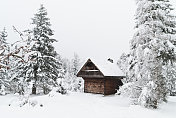 冰雪景观中的冬季小屋