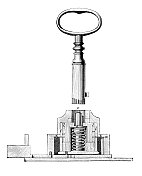 19世纪的锁和钥匙的示意图