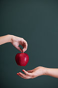 小学生把苹果递给老师