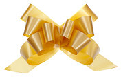 金色的礼物蝴蝶结和白色的丝带