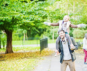 父亲和女儿在伦敦的公园里玩得很开心
