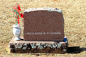 幽默墓碑或带有红色花朵的墓碑