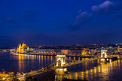 布达佩斯，城市景观到parlament building和chain bridge