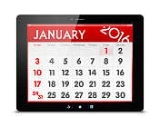 2016年1月数字平板上的日历(剪切路径!)